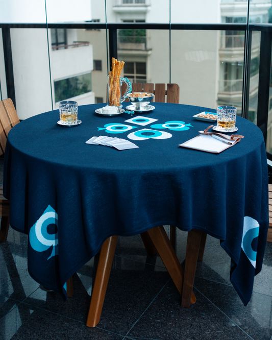 Toalha de Jogos Luck Marinho com Barrado Turquesa