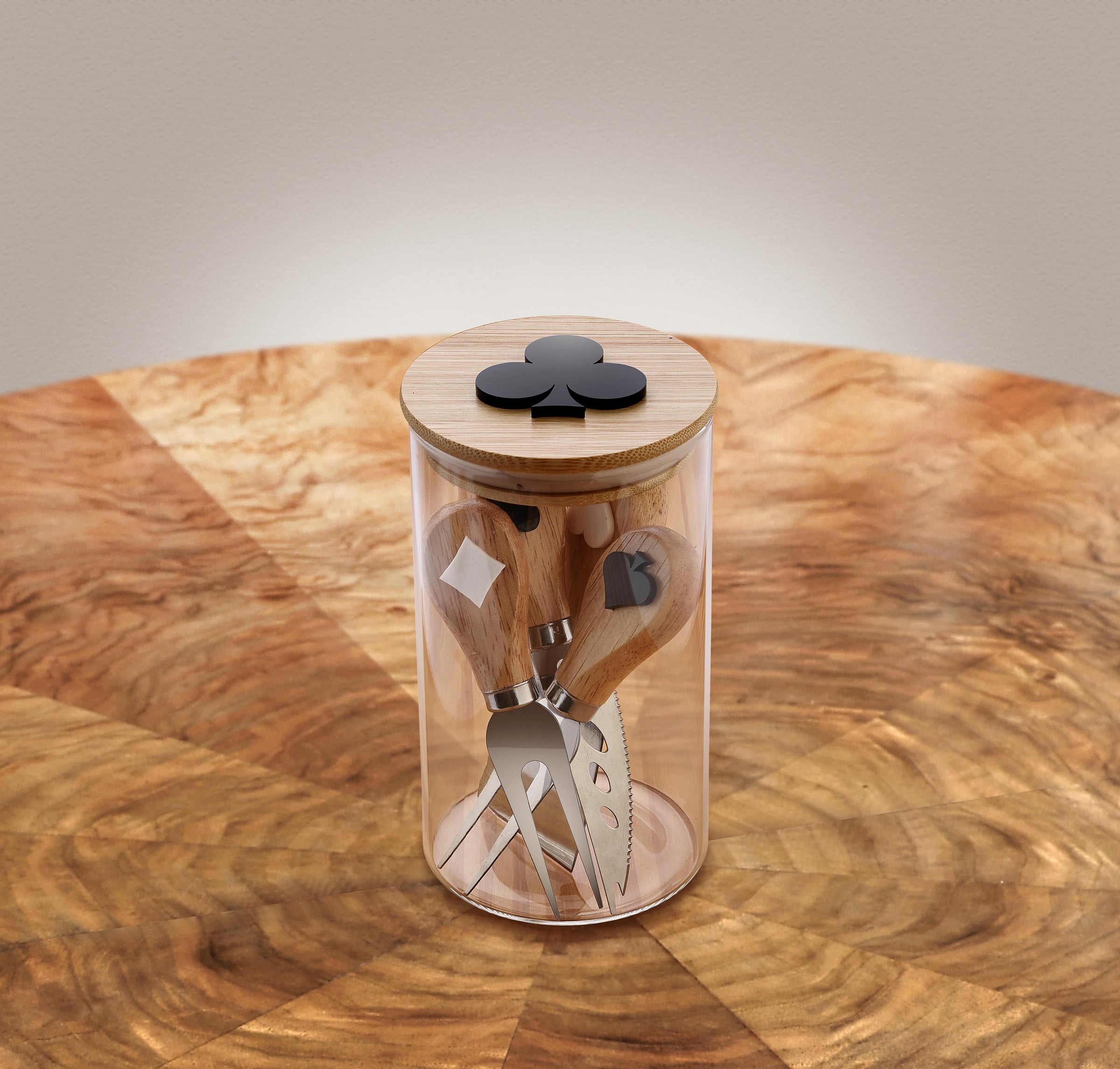 Kit Bandeja G de Madeira + Pote com Faquinhas para Queijo